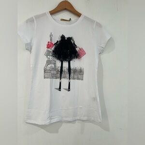 VINIZBENA blouse tulle skirt doll designed Italy rhinestones sequin pearls M NWT